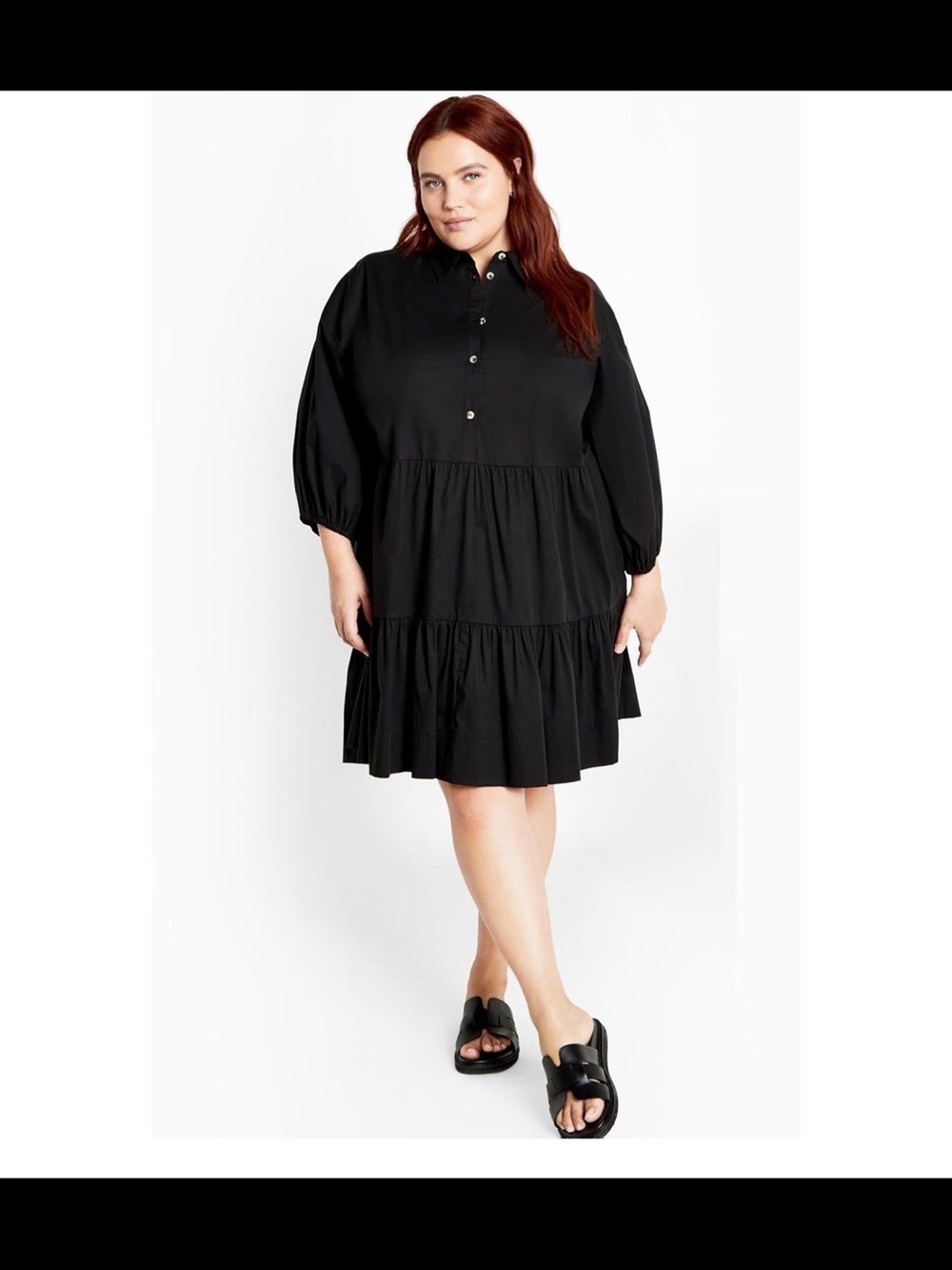 City Chic Black Tiered Button-Front Mini Dress